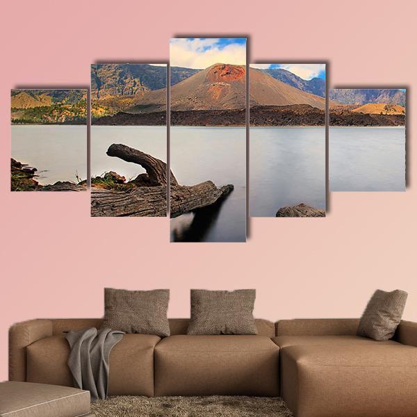 Baru Jari Mountain Indonesia Canvas Wall Art-5 Star-Gallery Wrap-62" x 32"-Tiaracle