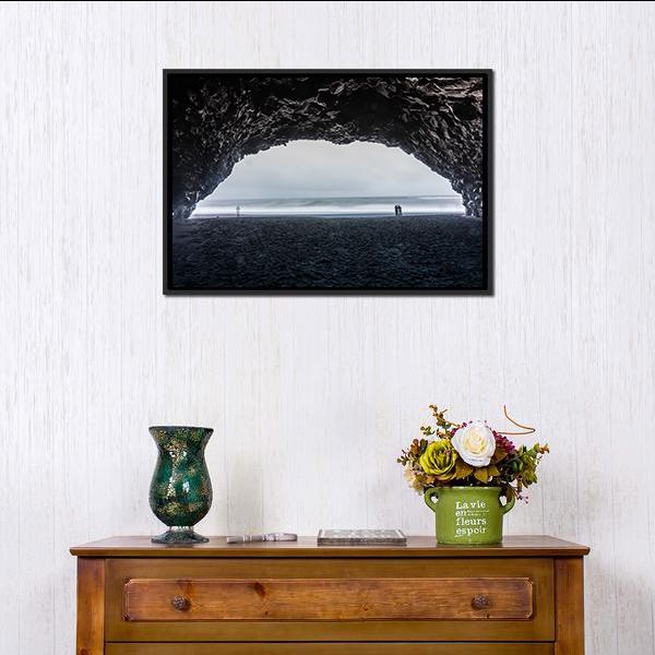 Basalt Cave At Reynisfjara Beach Canvas Wall Art-1 Piece-Floating Frame-24" x 16"-Tiaracle