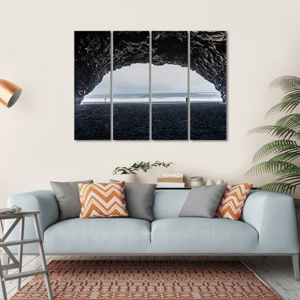 Basalt Cave At Reynisfjara Beach Canvas Wall Art-4 Horizontal-Gallery Wrap-34" x 24"-Tiaracle