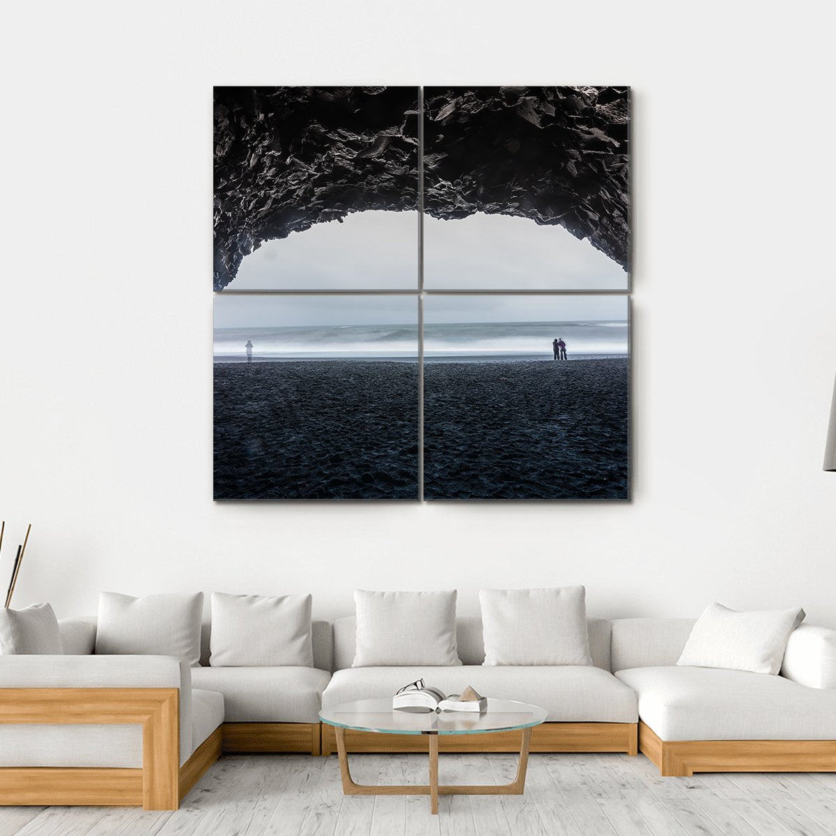 Basalt Cave At Reynisfjara Beach Canvas Wall Art-4 Square-Gallery Wrap-17" x 17"-Tiaracle