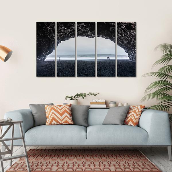 Basalt Cave At Reynisfjara Beach Canvas Wall Art-5 Horizontal-Gallery Wrap-22" x 12"-Tiaracle