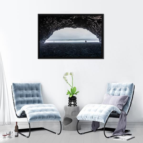 Basalt Cave At Reynisfjara Beach Canvas Wall Art-5 Horizontal-Gallery Wrap-22" x 12"-Tiaracle