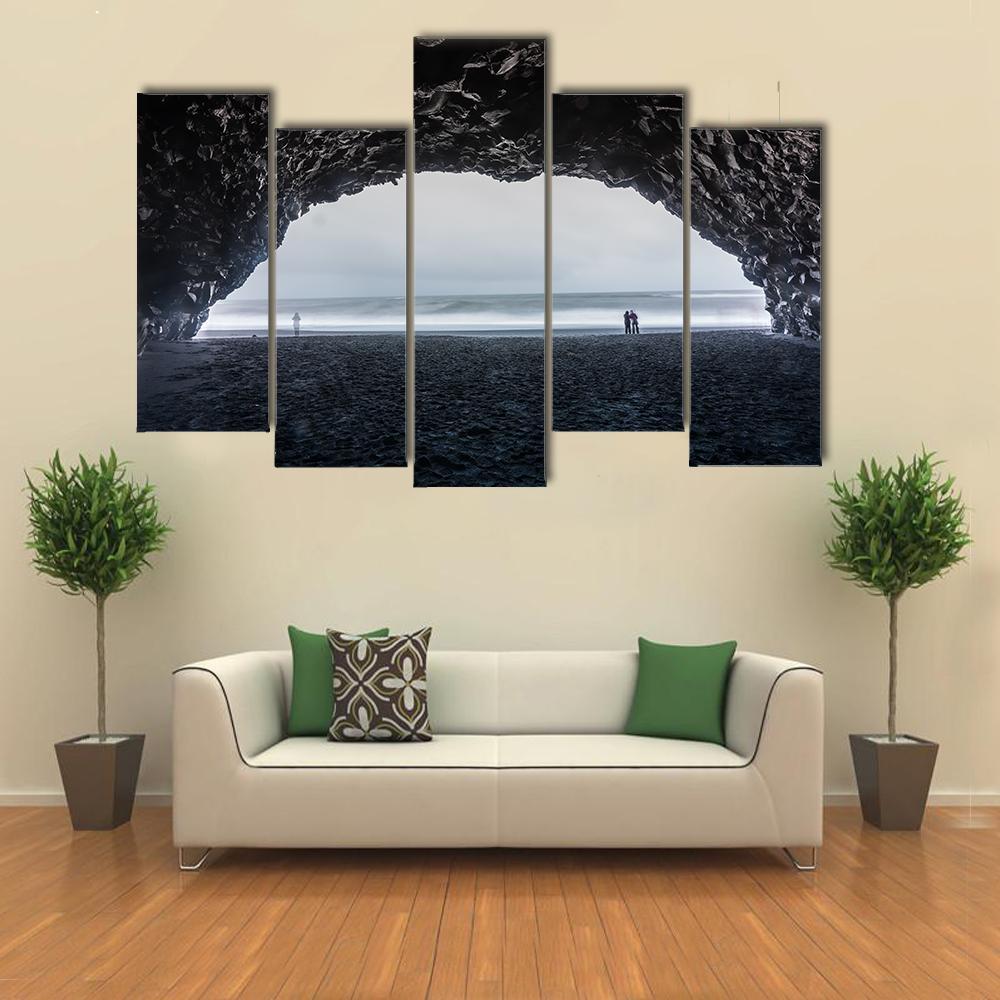 Basalt Cave At Reynisfjara Beach Canvas Wall Art-5 Pop-Gallery Wrap-47" x 32"-Tiaracle