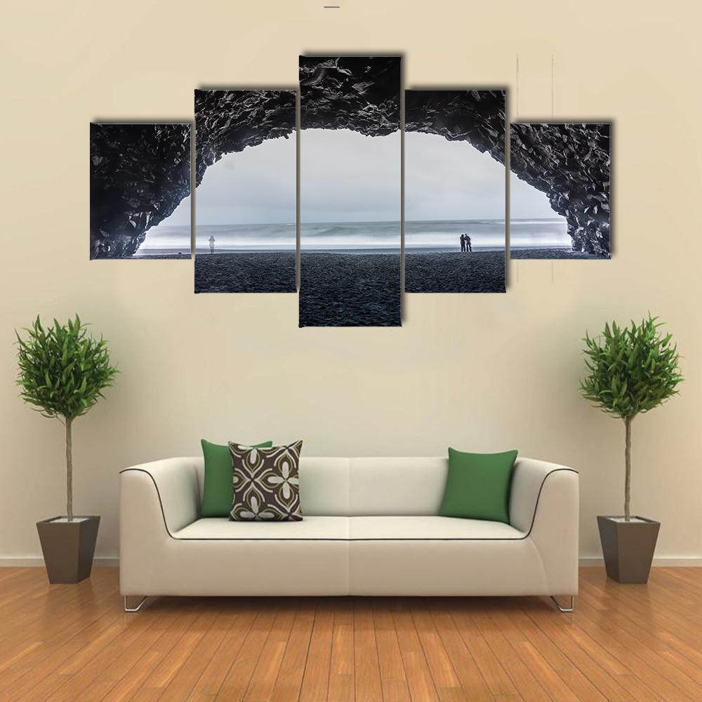 Basalt Cave At Reynisfjara Beach Canvas Wall Art-5 Pop-Gallery Wrap-47" x 32"-Tiaracle