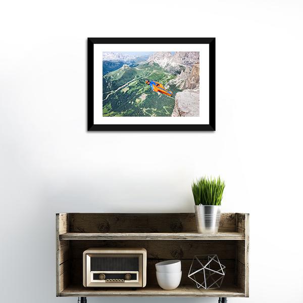 Base Jumper Jumping From Cliff Canvas Wall Art-1 Piece-Framed Print-20&quot; x 16&quot;-Tiaracle
