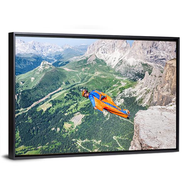 Base Jumper Jumping From Cliff Canvas Wall Art-3 Horizontal-Gallery Wrap-25&quot; x 16&quot;-Tiaracle