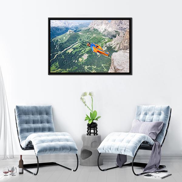 Base Jumper Jumping From Cliff Canvas Wall Art-3 Horizontal-Gallery Wrap-25" x 16"-Tiaracle