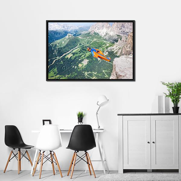 Base Jumper Jumping From Cliff Canvas Wall Art-3 Horizontal-Gallery Wrap-25" x 16"-Tiaracle