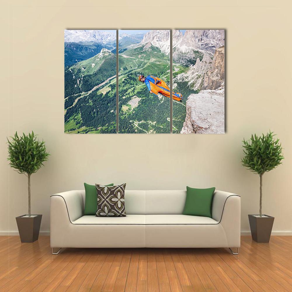 Base Jumper Jumping From Cliff Canvas Wall Art-3 Horizontal-Gallery Wrap-37&quot; x 24&quot;-Tiaracle