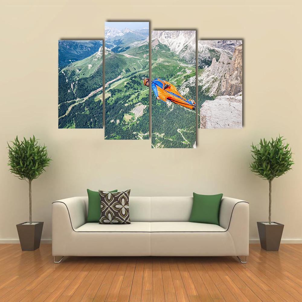 Base Jumper Jumping From Cliff Canvas Wall Art-4 Pop-Gallery Wrap-50&quot; x 32&quot;-Tiaracle
