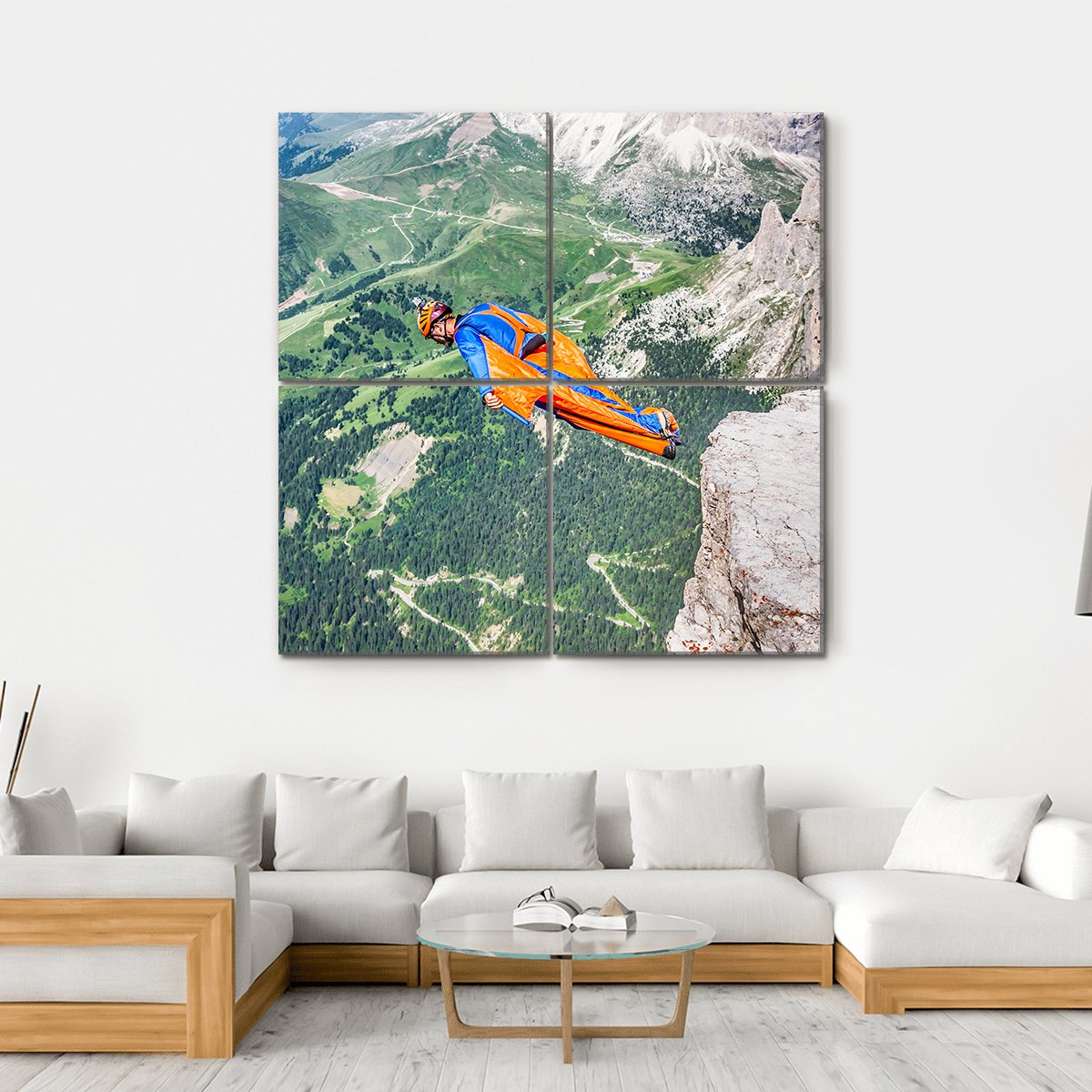 Base Jumper Jumping From Cliff Canvas Wall Art-4 Square-Gallery Wrap-17" x 17"-Tiaracle