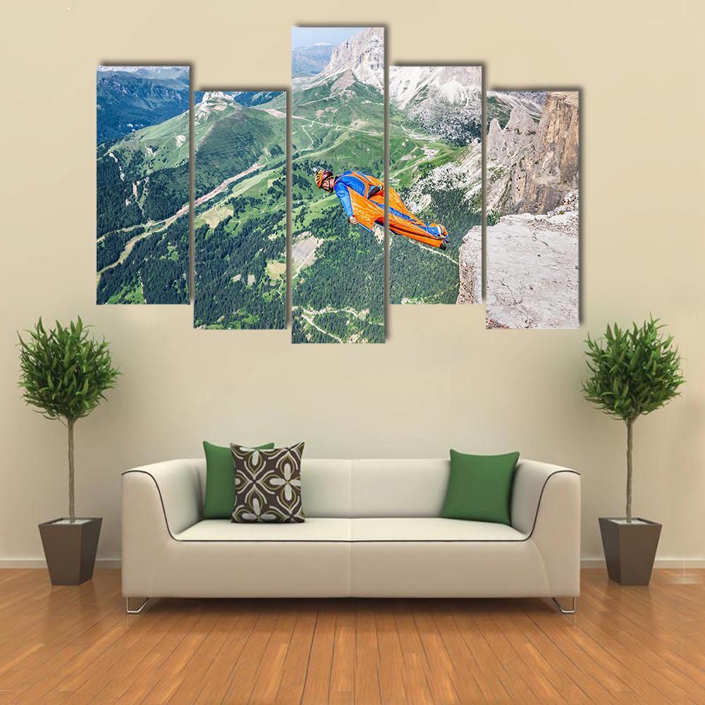 Base Jumper Jumping From Cliff Canvas Wall Art-5 Pop-Gallery Wrap-47&quot; x 32&quot;-Tiaracle