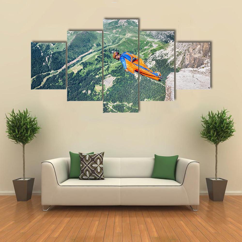 Base Jumper Jumping From Cliff Canvas Wall Art-5 Star-Gallery Wrap-62" x 32"-Tiaracle