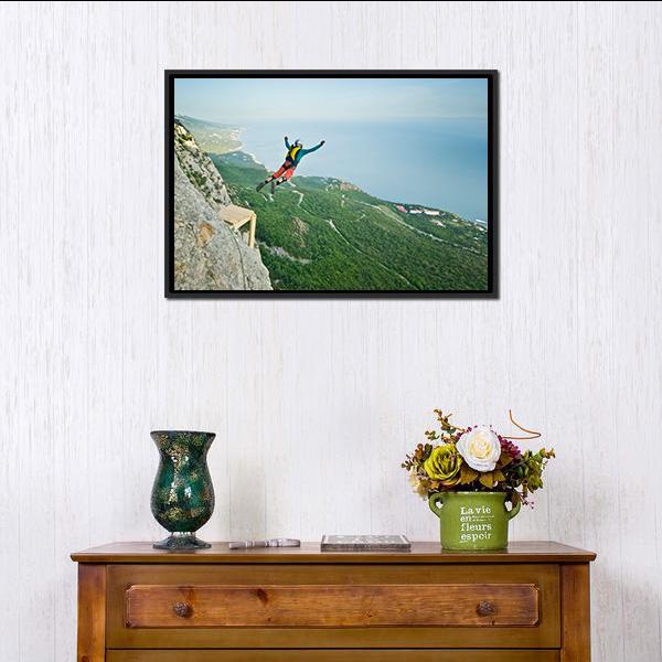 Base Jumper Jumping Panoramic Canvas Wall Art-1 Piece-36" x 12"-Tiaracle