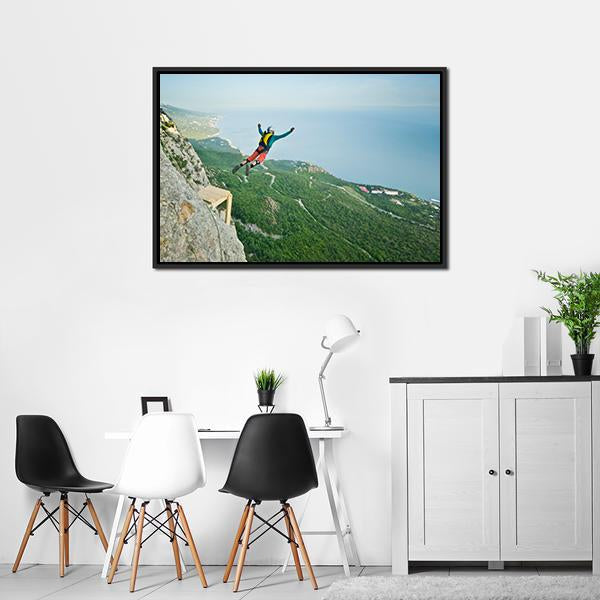 Base Jumper Jumping Panoramic Canvas Wall Art-1 Piece-36" x 12"-Tiaracle