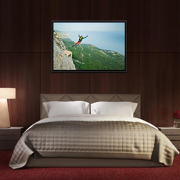 Base Jumper Jumping Panoramic Canvas Wall Art-1 Piece-36" x 12"-Tiaracle