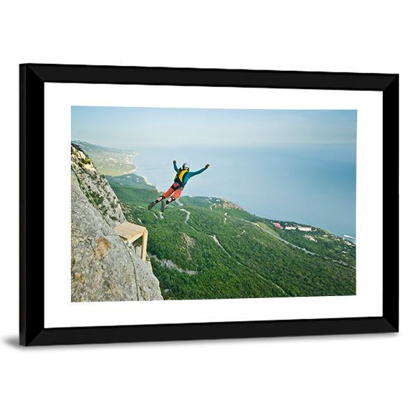 Base Jumper Jumping Panoramic Canvas Wall Art-1 Piece-36" x 12"-Tiaracle