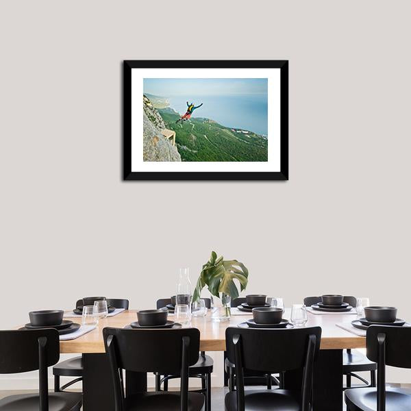 Base Jumper Jumping Panoramic Canvas Wall Art-1 Piece-36" x 12"-Tiaracle