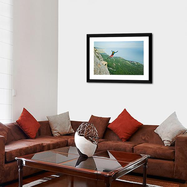 Base Jumper Jumping Panoramic Canvas Wall Art-1 Piece-36" x 12"-Tiaracle