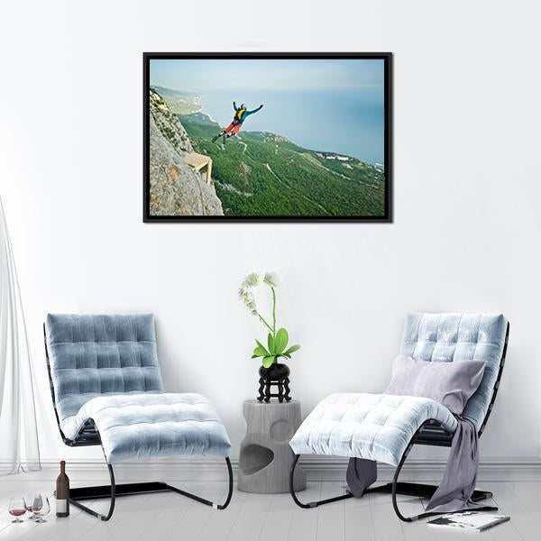 Base Jumper Jumping Panoramic Canvas Wall Art-1 Piece-36" x 12"-Tiaracle
