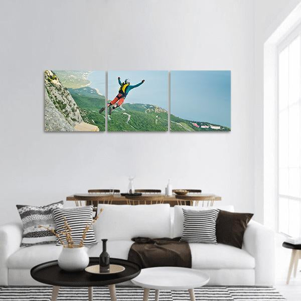 Base Jumper Jumping Panoramic Canvas Wall Art-3 Piece-25" x 08"-Tiaracle