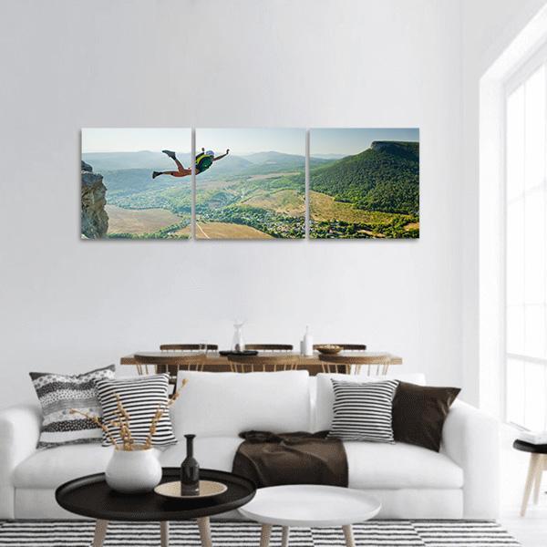 Base Jumper Panoramic Canvas Wall Art-3 Piece-25" x 08"-Tiaracle