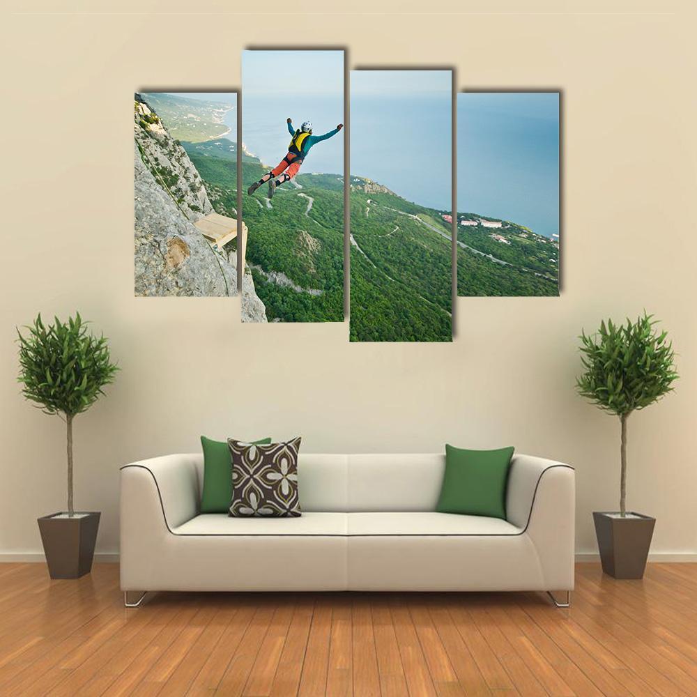 Base Jumper Jumping Canvas Wall Art-4 Pop-Gallery Wrap-50" x 32"-Tiaracle