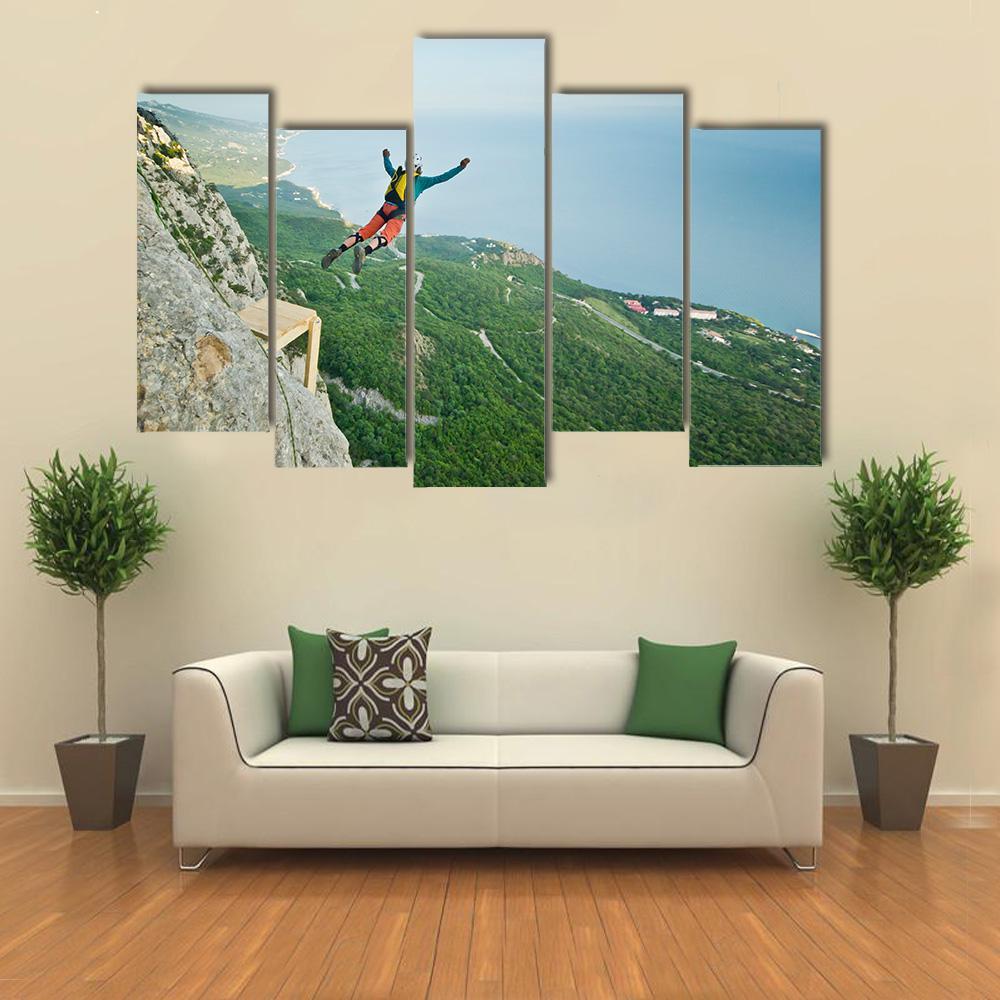 Base Jumper Jumping Canvas Wall Art-5 Pop-Gallery Wrap-47" x 32"-Tiaracle