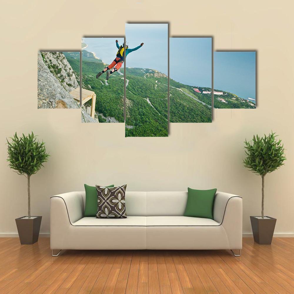 Base Jumper Jumping Canvas Wall Art-5 Star-Gallery Wrap-62" x 32"-Tiaracle