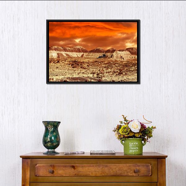 Base on Mars Abstract Canvas Wall Art in beige, brown and orange, framed canvas, product view on a white background