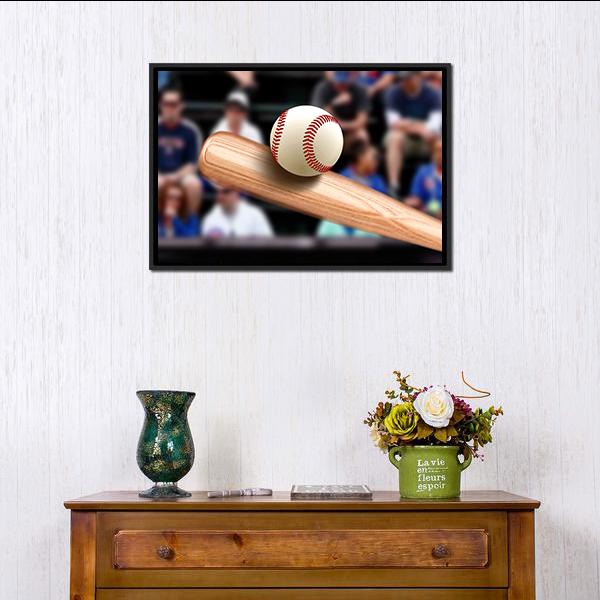 Baseball Bat Hitting Ball Canvas Wall Art-1 Piece-Floating Frame-24" x 16"-Tiaracle
