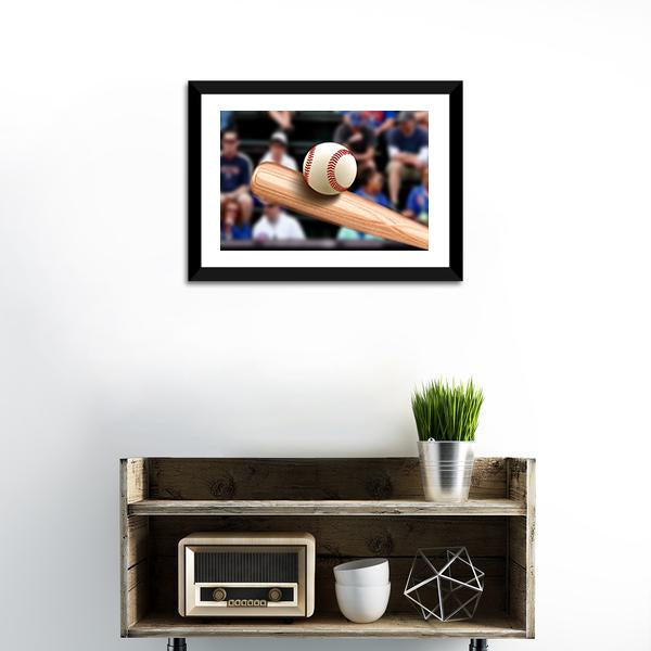 Baseball Bat Hitting Ball Canvas Wall Art-1 Piece-Framed Print-20" x 16"-Tiaracle