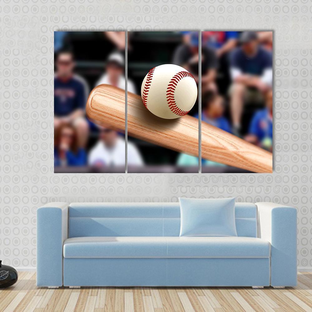 Baseball Bat Hitting Ball Canvas Wall Art-3 Horizontal-Gallery Wrap-37" x 24"-Tiaracle