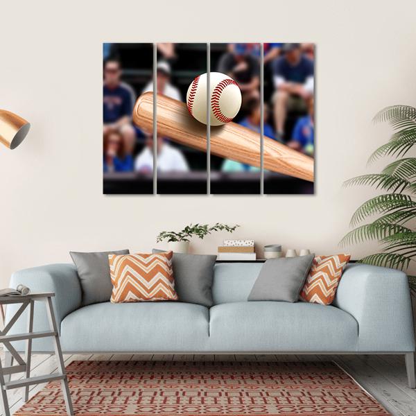 Baseball Bat Hitting Ball Canvas Wall Art-4 Horizontal-Gallery Wrap-34" x 24"-Tiaracle