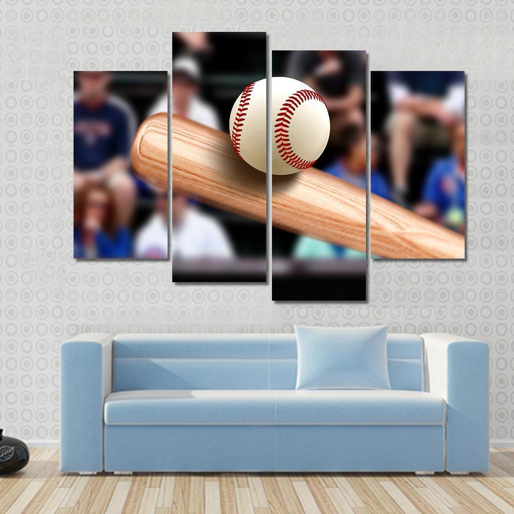Baseball Bat Hitting Ball Canvas Wall Art-4 Pop-Gallery Wrap-50&quot; x 32&quot;-Tiaracle