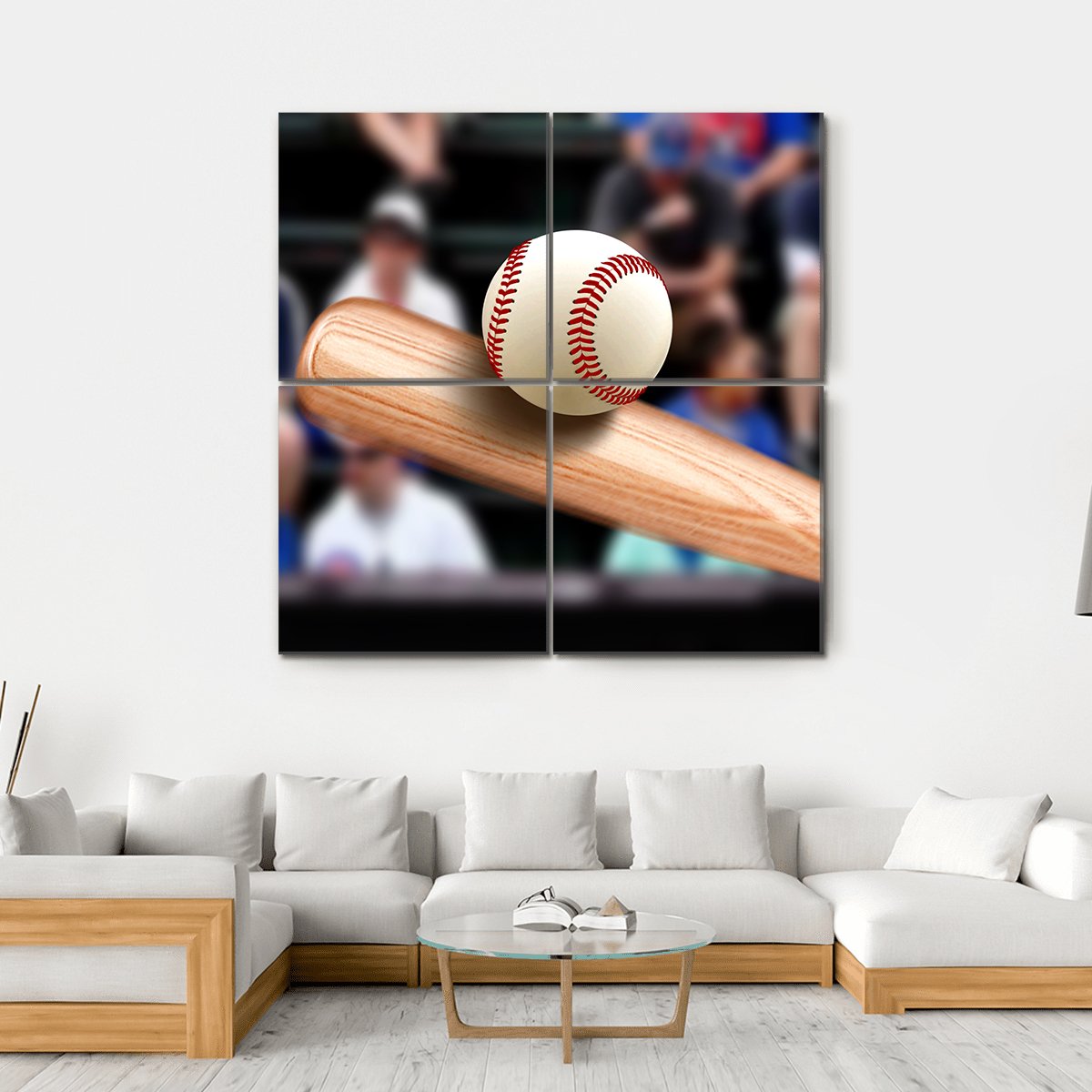 Baseball Bat Hitting Ball Canvas Wall Art-4 Square-Gallery Wrap-17" x 17"-Tiaracle