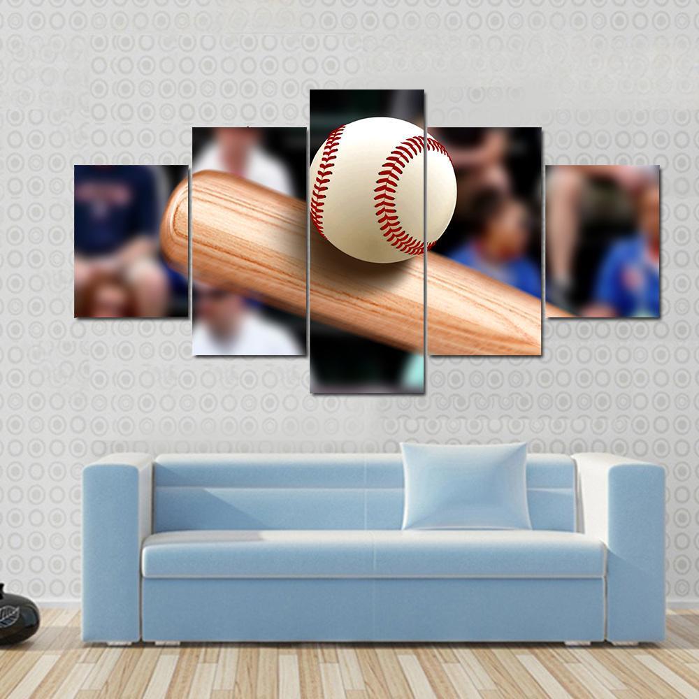 Baseball Bat Hitting Ball Canvas Wall Art-3 Horizontal-Gallery Wrap-37" x 24"-Tiaracle