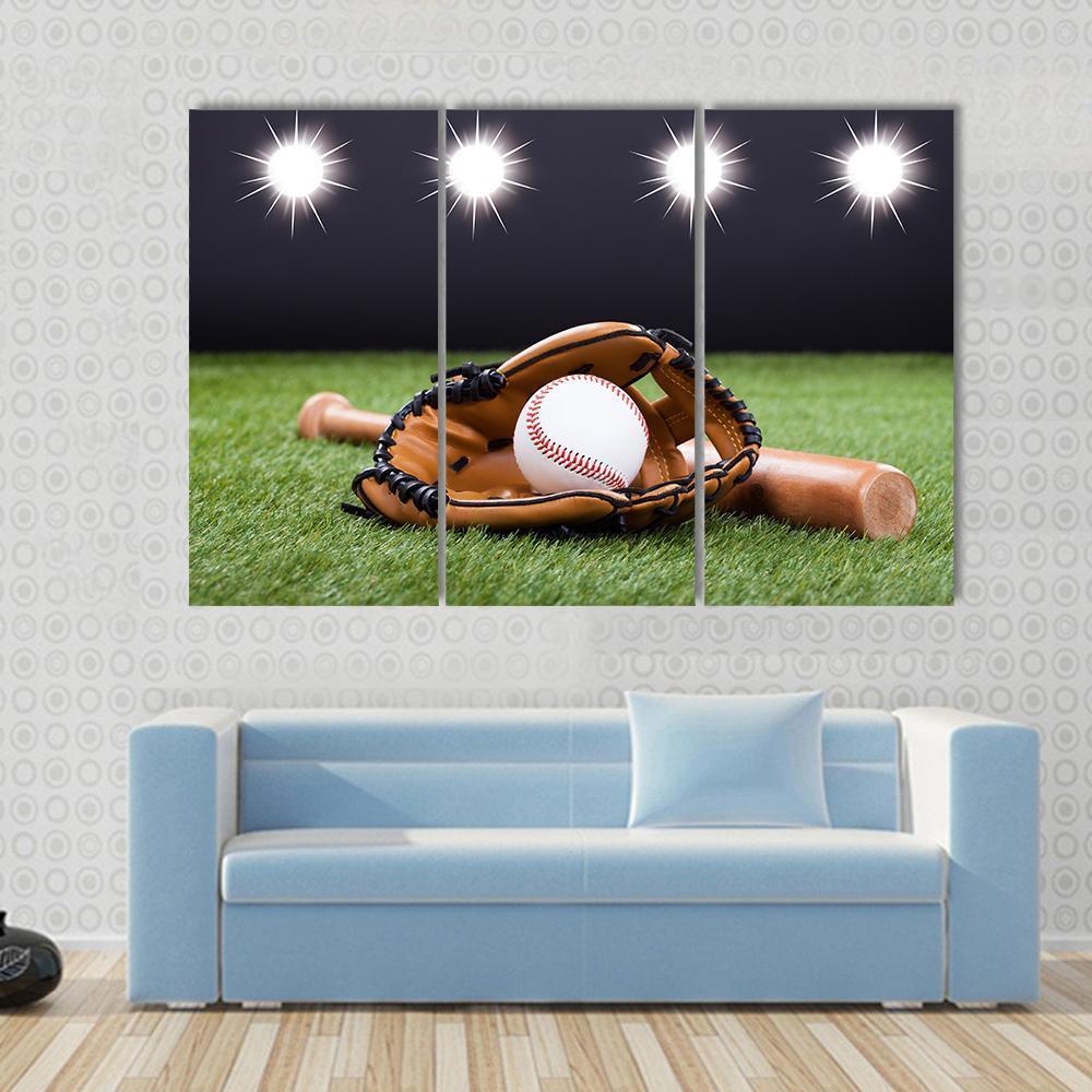 Baseball Equipment Canvas Wall Art-3 Horizontal-Gallery Wrap-37&quot; x 24&quot;-Tiaracle