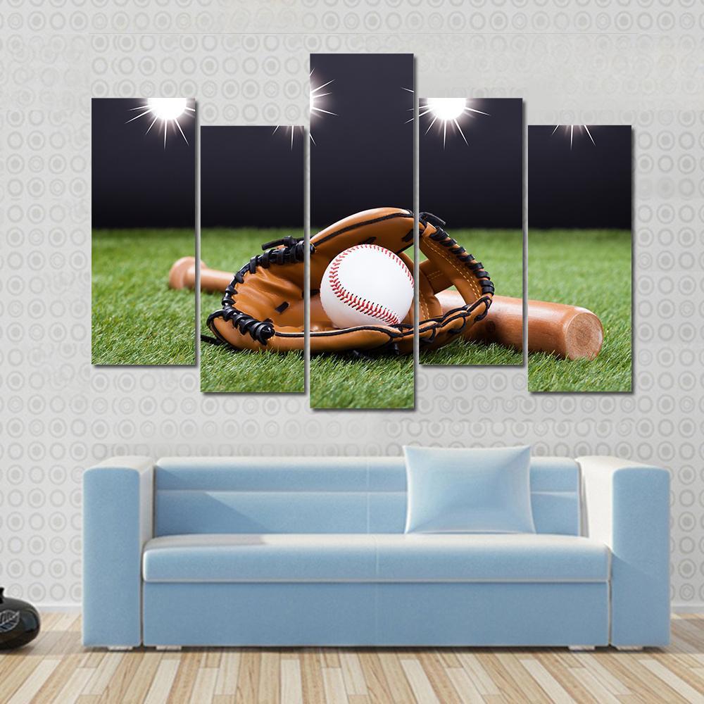 Baseball Equipment Canvas Wall Art-5 Pop-Gallery Wrap-47&quot; x 32&quot;-Tiaracle