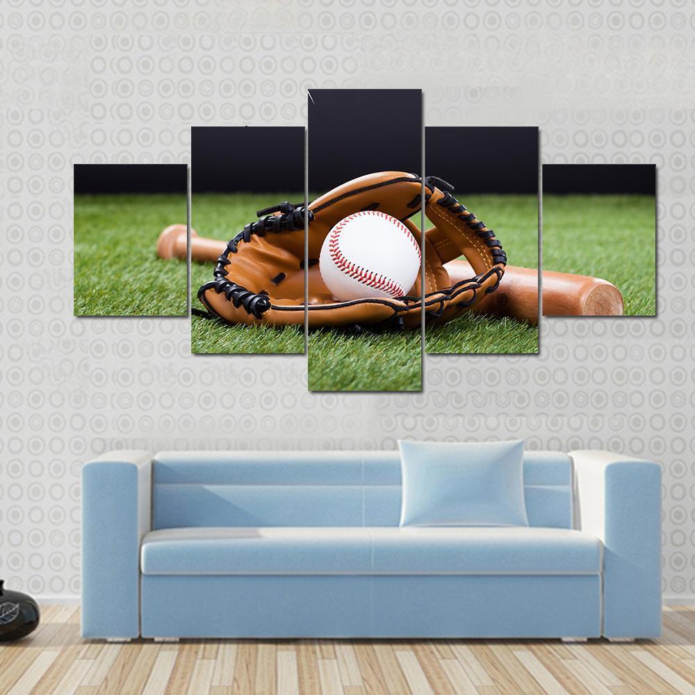 Baseball Equipment Canvas Wall Art-5 Star-Gallery Wrap-62&quot; x 32&quot;-Tiaracle