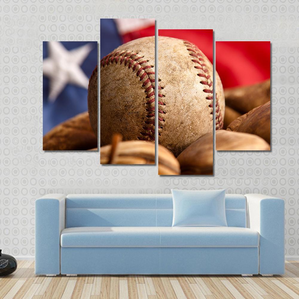 Baseball Glove &amp; US Flag Canvas Wall Art-4 Pop-Gallery Wrap-50" x 32"-Tiaracle