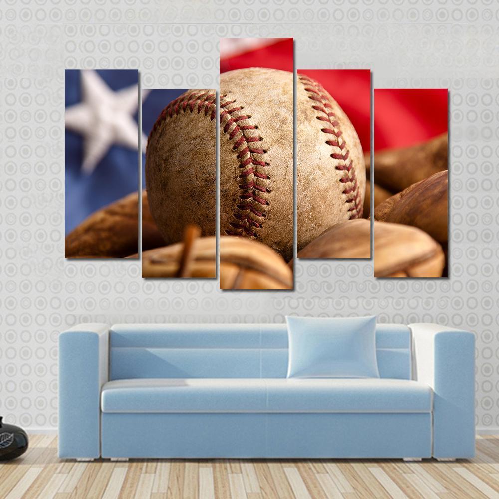 Baseball Glove &amp; US Flag Canvas Wall Art-5 Pop-Gallery Wrap-47&quot; x 32&quot;-Tiaracle