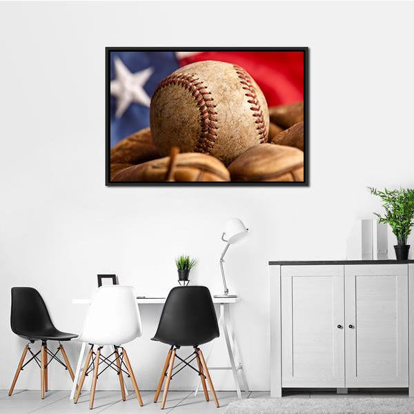 Baseball Glove & US Flag Canvas Wall Art-3 Horizontal-Gallery Wrap-25" x 16"-Tiaracle