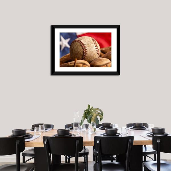 Baseball Glove &amp; US Flag Canvas Wall Art-3 Horizontal-Gallery Wrap-25&quot; x 16&quot;-Tiaracle
