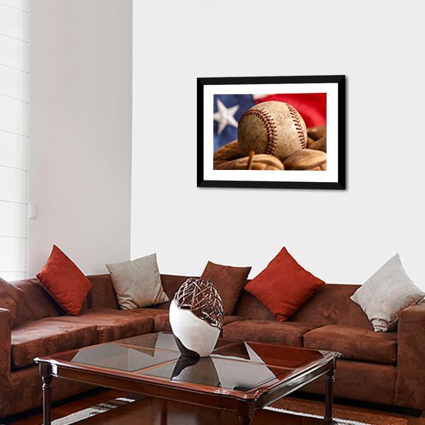 Baseball Glove & US Flag Canvas Wall Art-3 Horizontal-Gallery Wrap-25" x 16"-Tiaracle