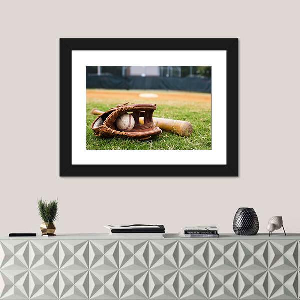 Baseball Glove &amp; Bat Canvas Wall Art-1 Piece-Framed Print-20&quot; x 16&quot;-Tiaracle