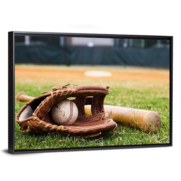 Baseball Glove &amp; Bat Canvas Wall Art-3 Horizontal-Gallery Wrap-25&quot; x 16&quot;-Tiaracle