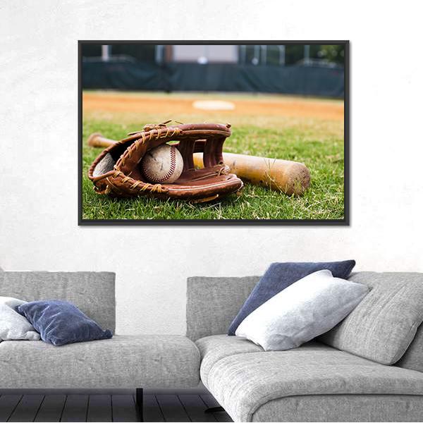 Baseball Glove &amp; Bat Canvas Wall Art-3 Horizontal-Gallery Wrap-25&quot; x 16&quot;-Tiaracle