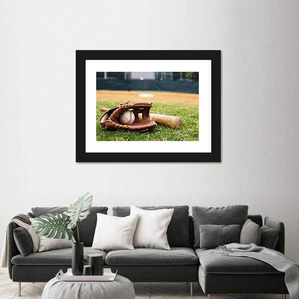 Baseball Glove &amp; Bat Canvas Wall Art-3 Horizontal-Gallery Wrap-25&quot; x 16&quot;-Tiaracle