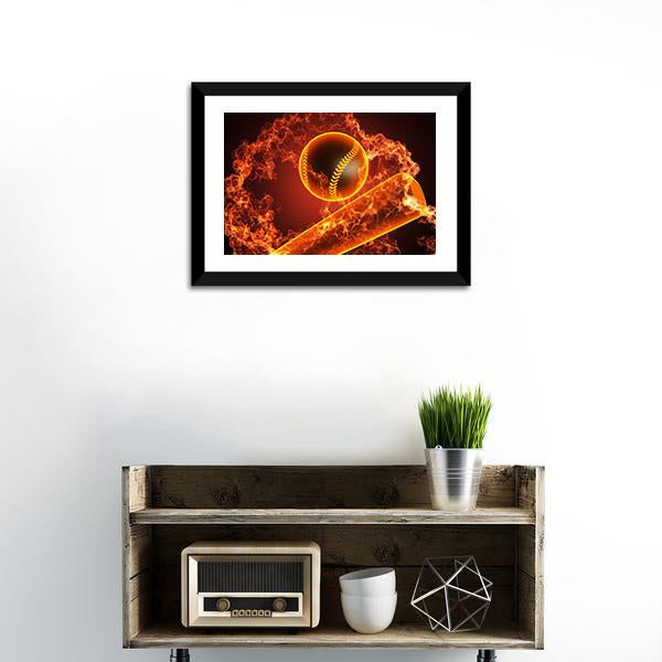 Baseball In Fire Canvas Wall Art-1 Piece-Framed Print-20" x 16"-Tiaracle